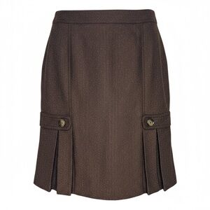 BCX Brown Tweed‎ Pleated Skirt with Button Detail | Size 3